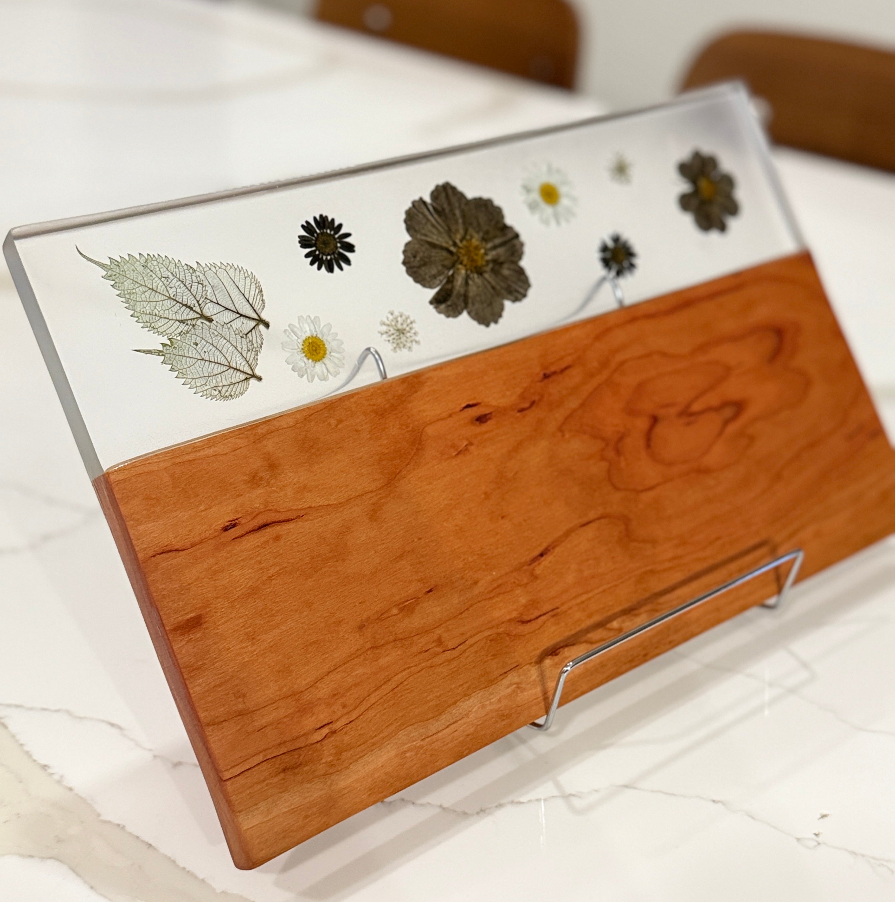 Pressed Flowers on Cherry Wood