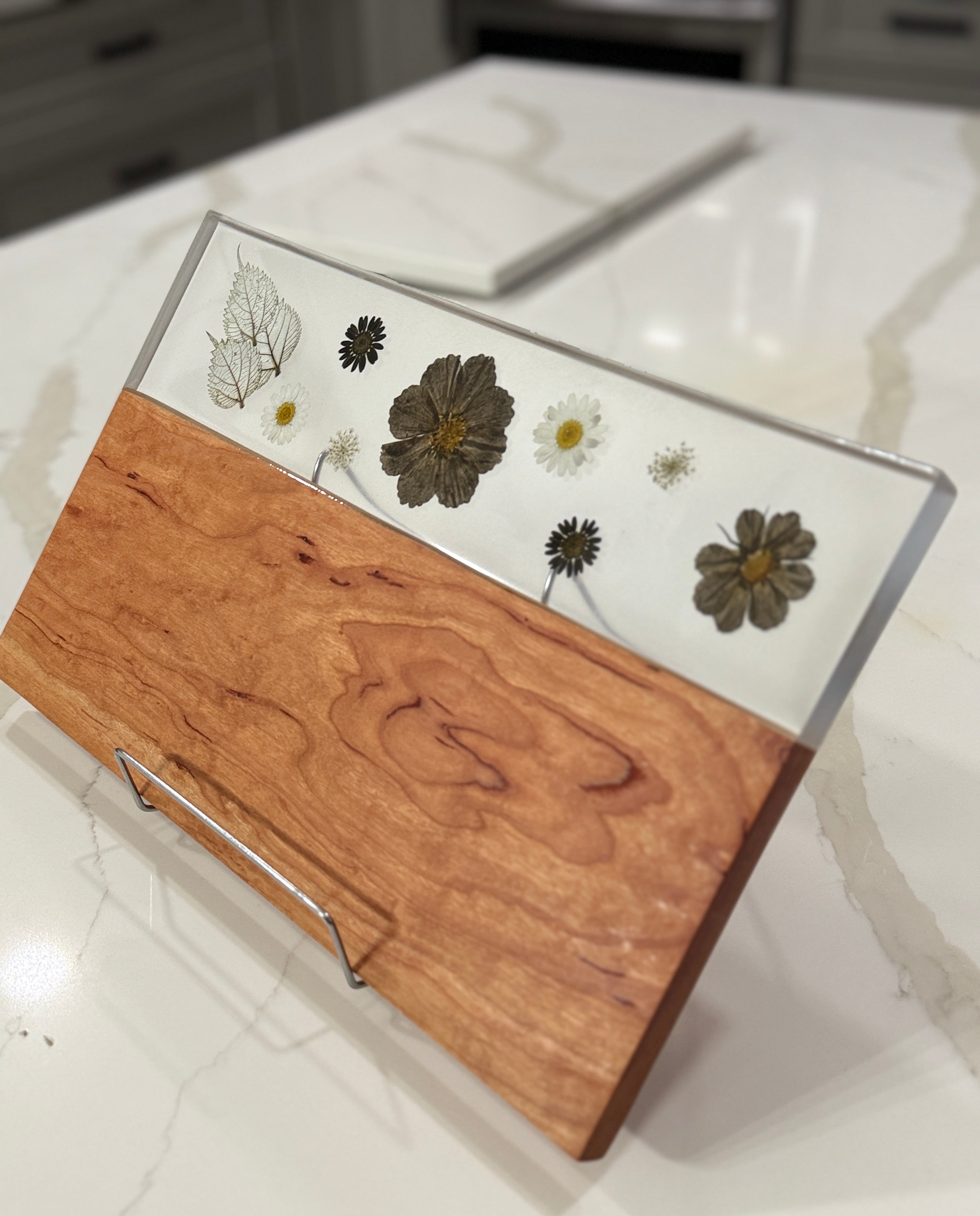 Pressed Flowers on Cherry Wood