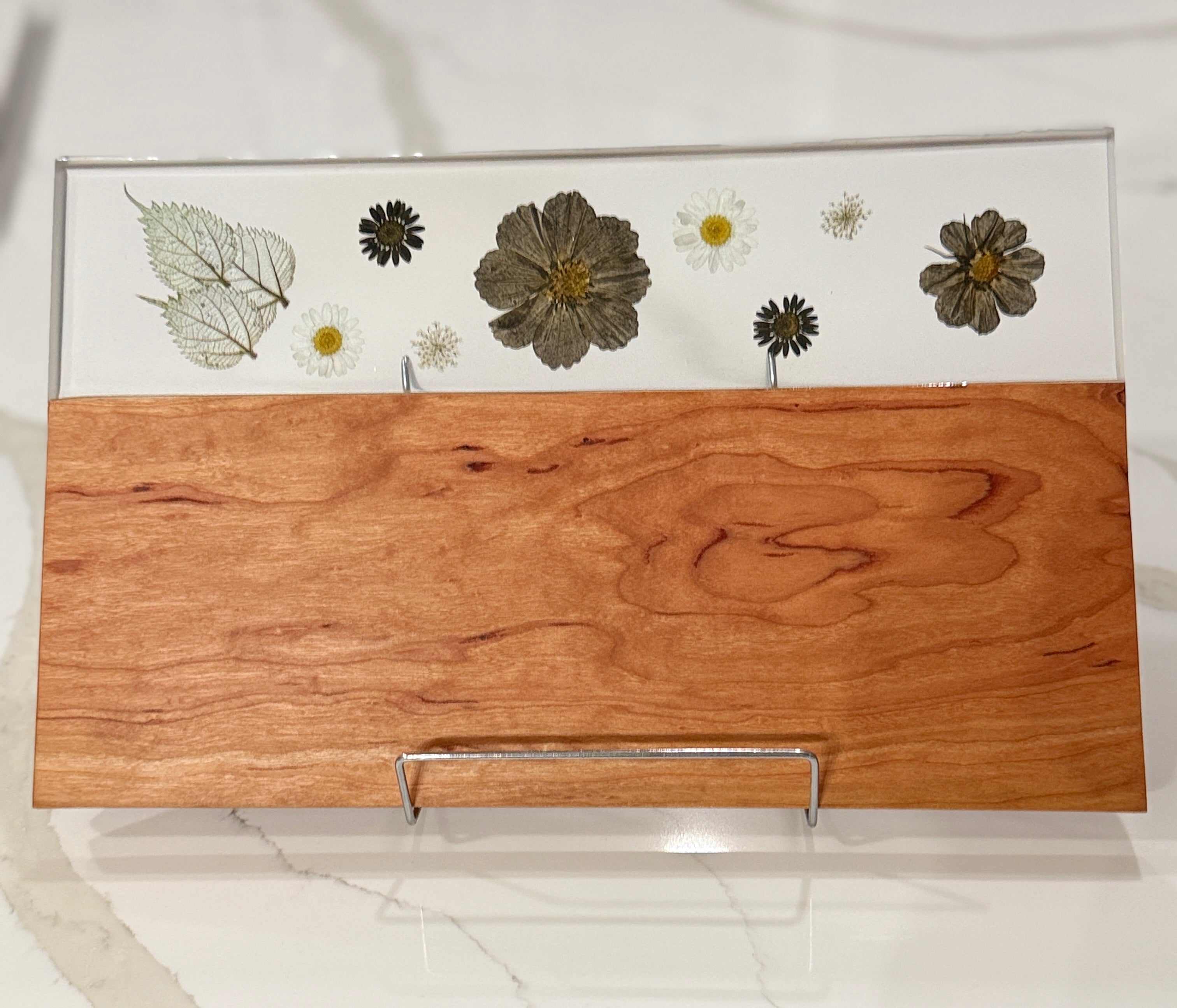 Pressed Flowers on Cherry Wood