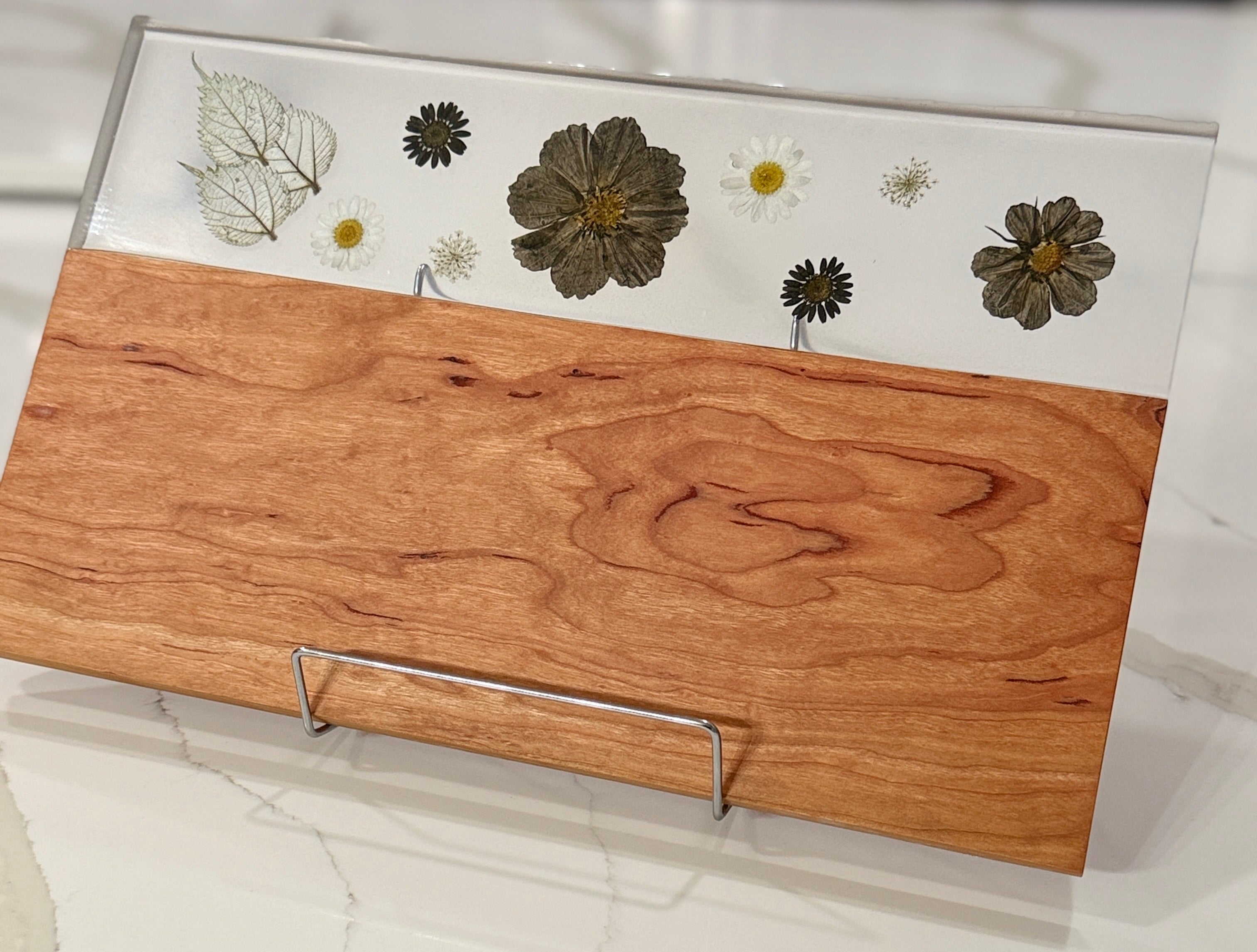Pressed Flowers on Cherry Wood