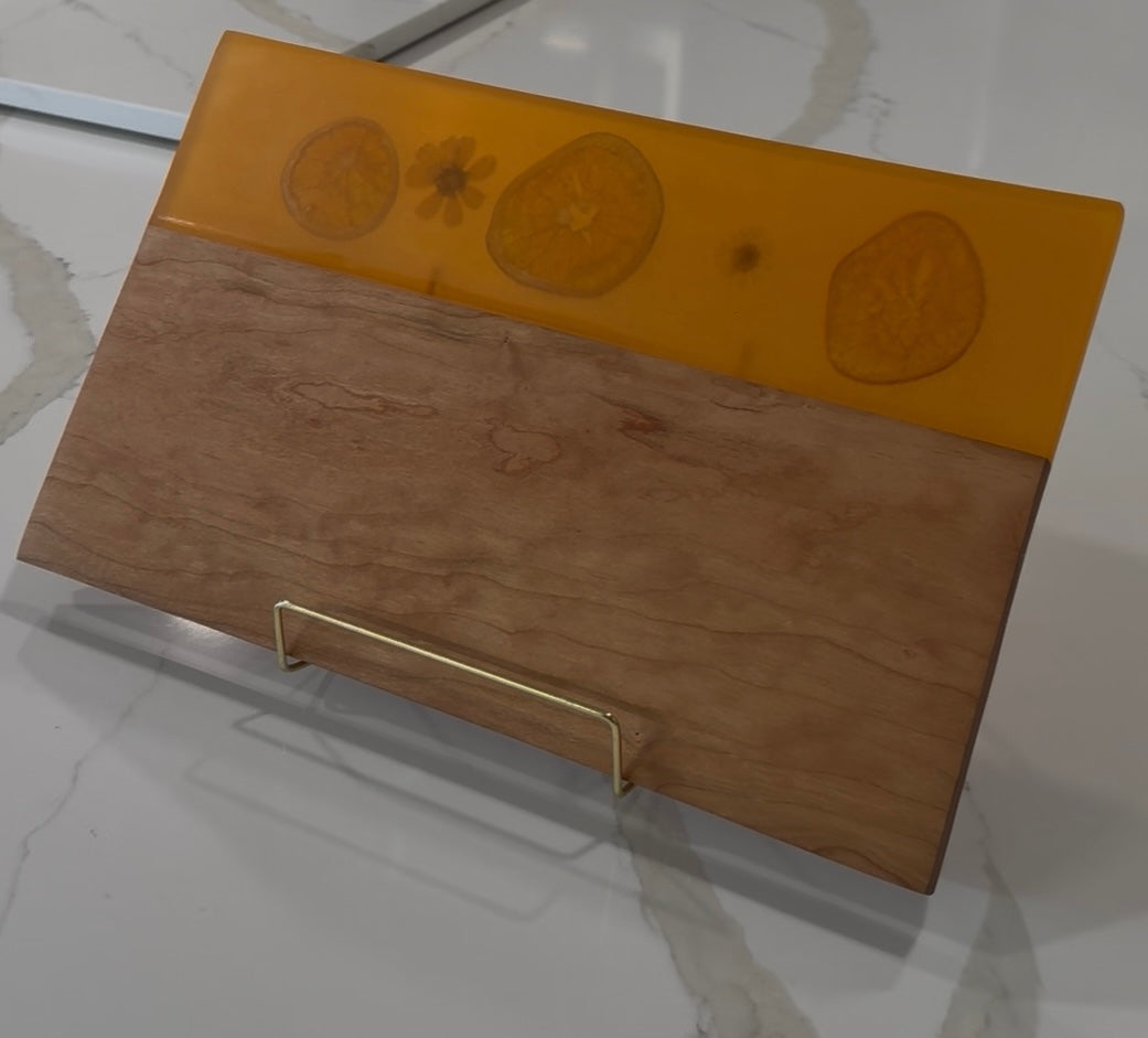 Oranges Embedded on Cherry Wood