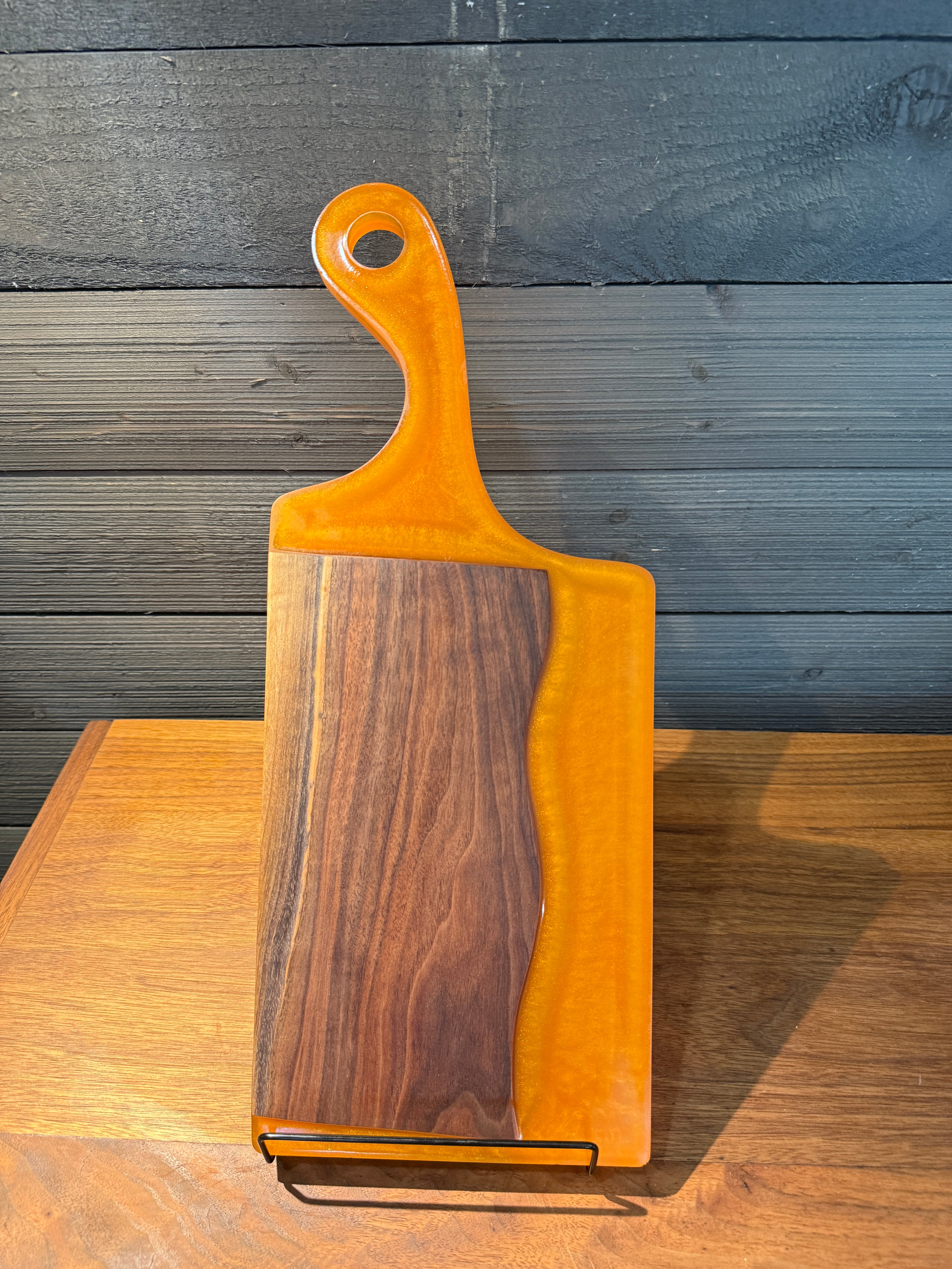Orange Epoxy and Walnut Cutting Board