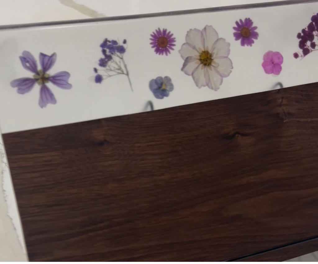 Lavender Flowers with Walnut Wood