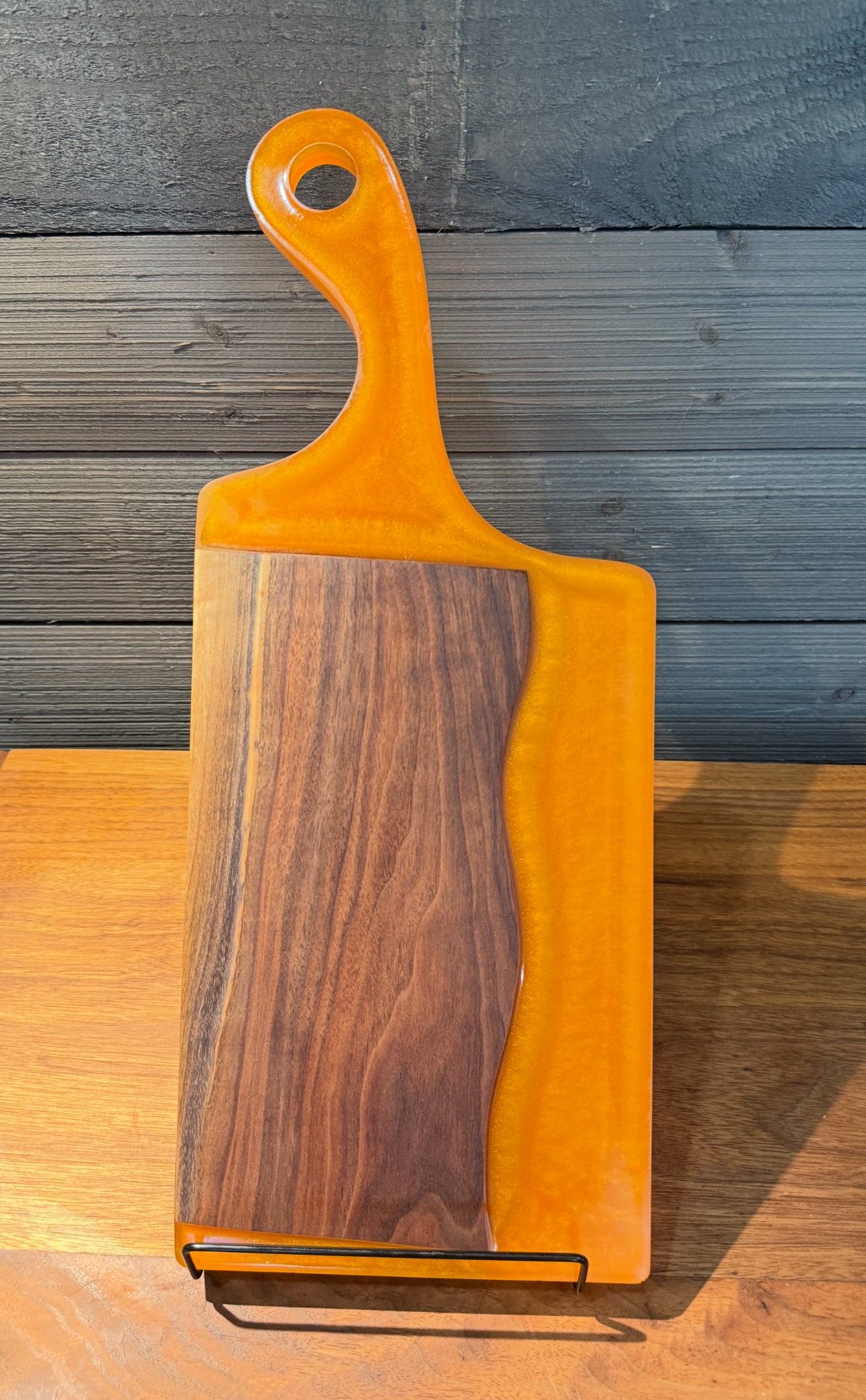 Orange Epoxy and Walnut Cutting Board