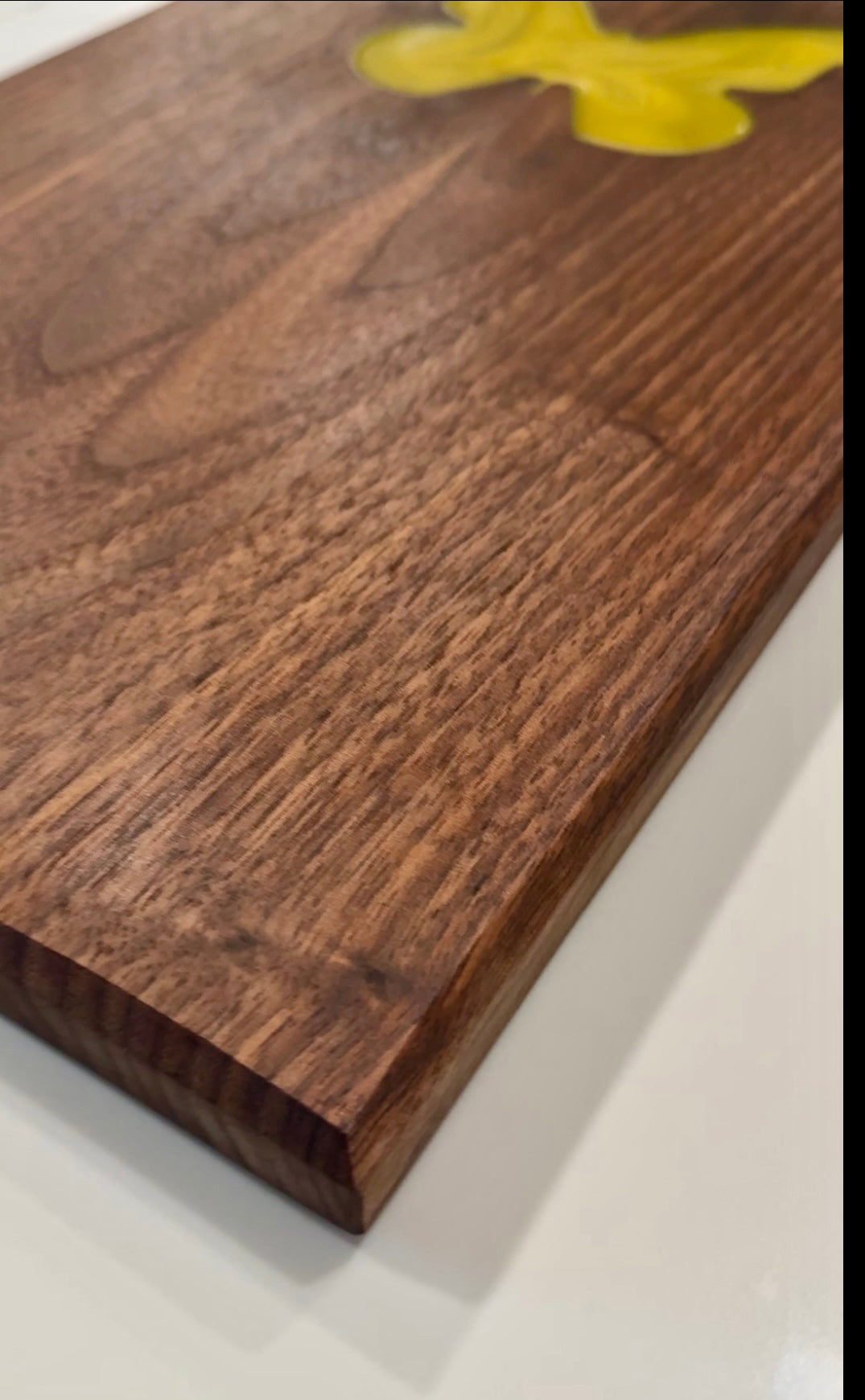 Intense Yellow epoxy Inlay Butterfly Cutting Board with Beautiful Book Matched Walnut Wood