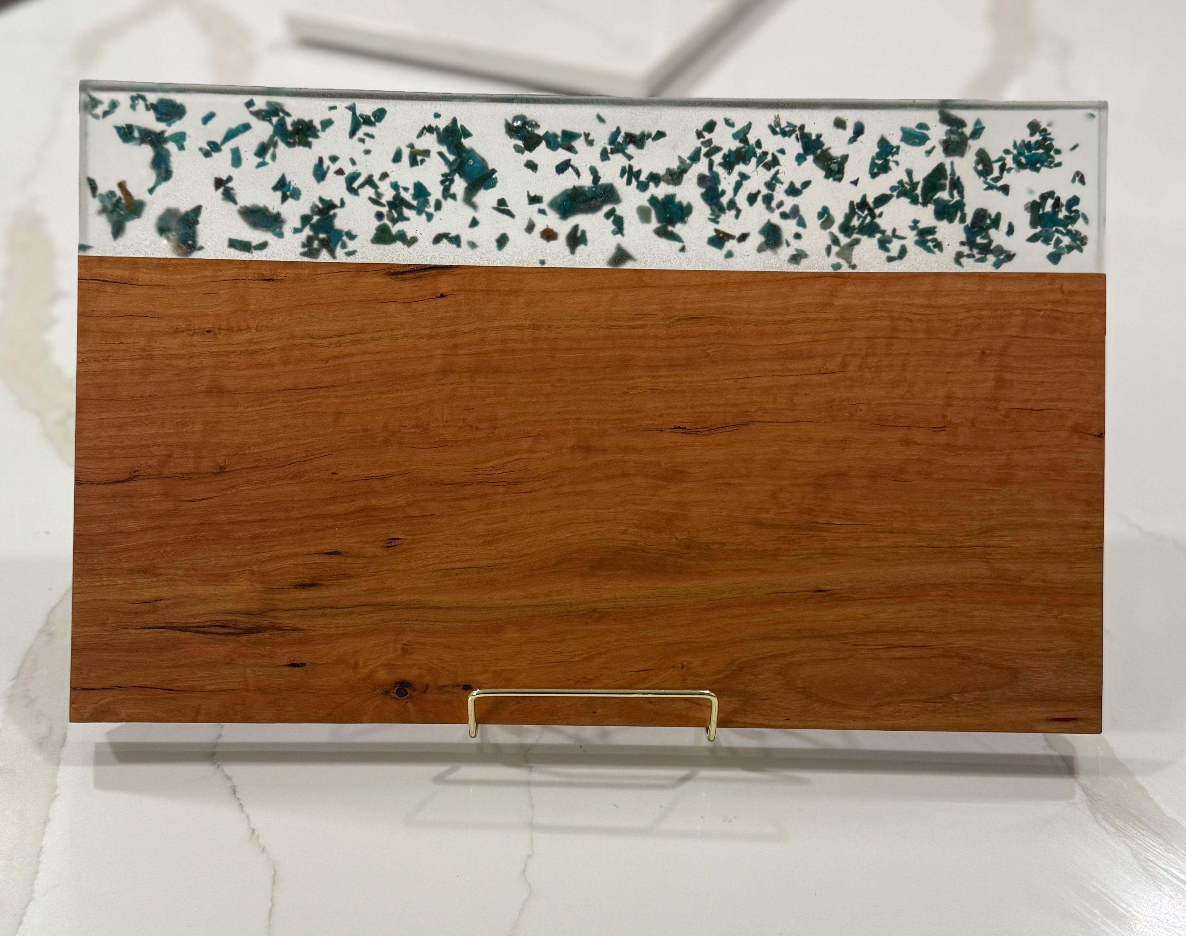 Turquoise on Cherry Wood