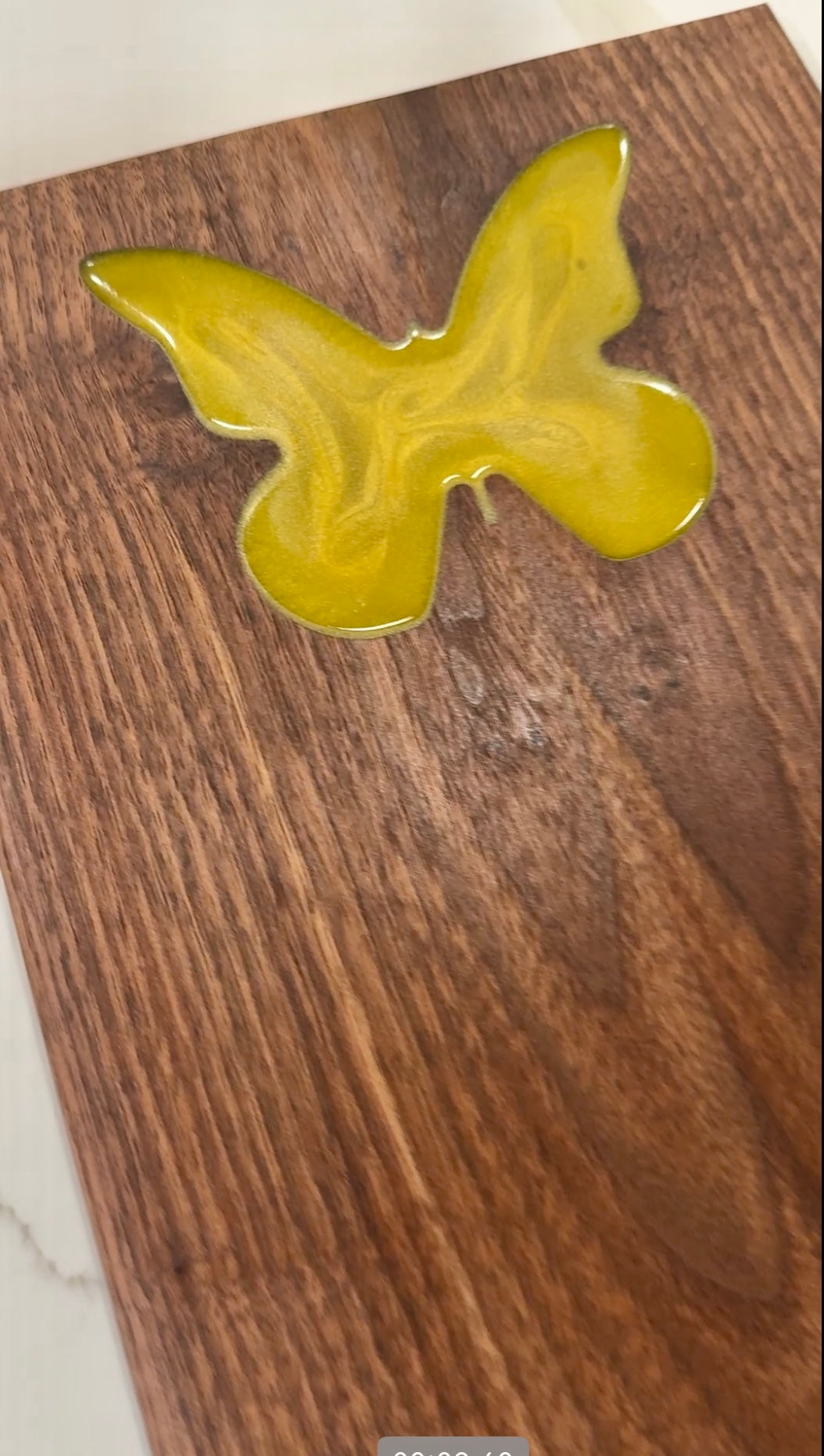 Intense Yellow epoxy Inlay Butterfly Cutting Board with Beautiful Book Matched Walnut Wood
