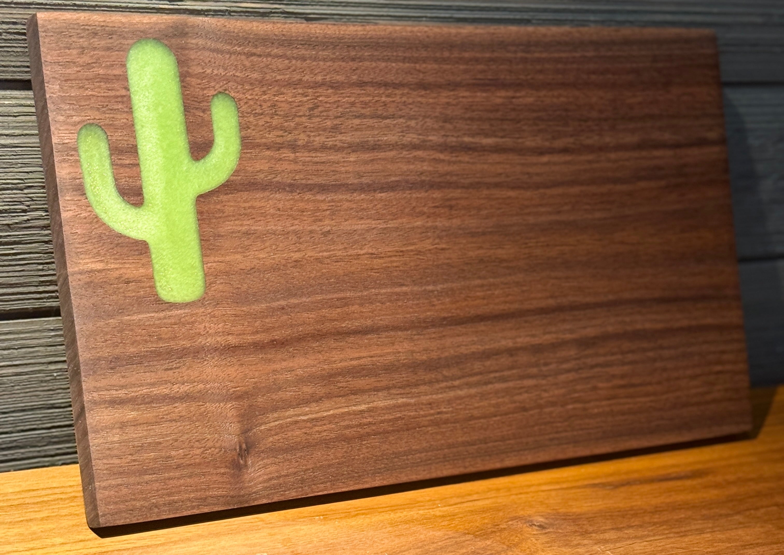 Cactus Inlay on Walnut Wood