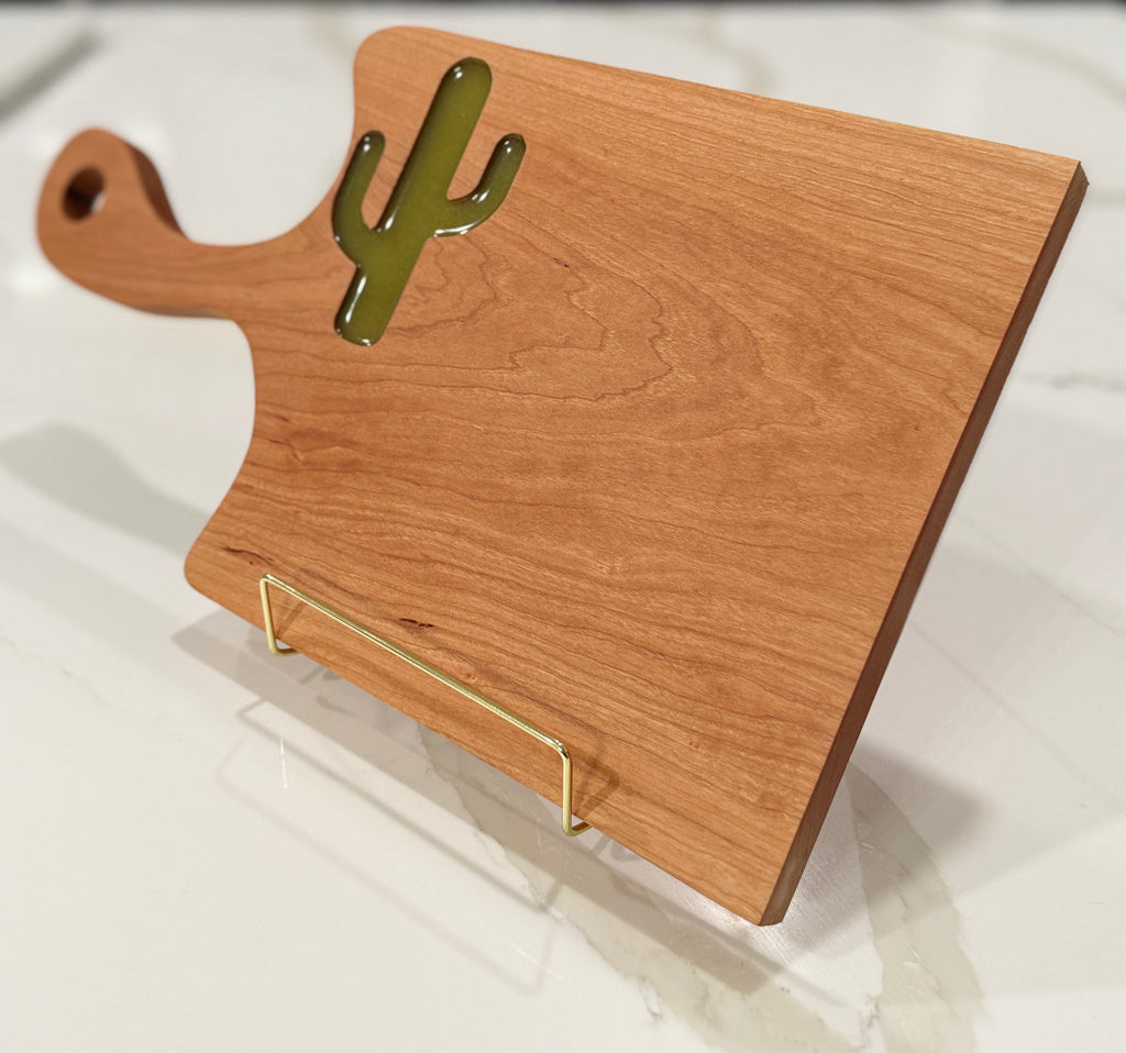 Green Cactus on Cherry Wood