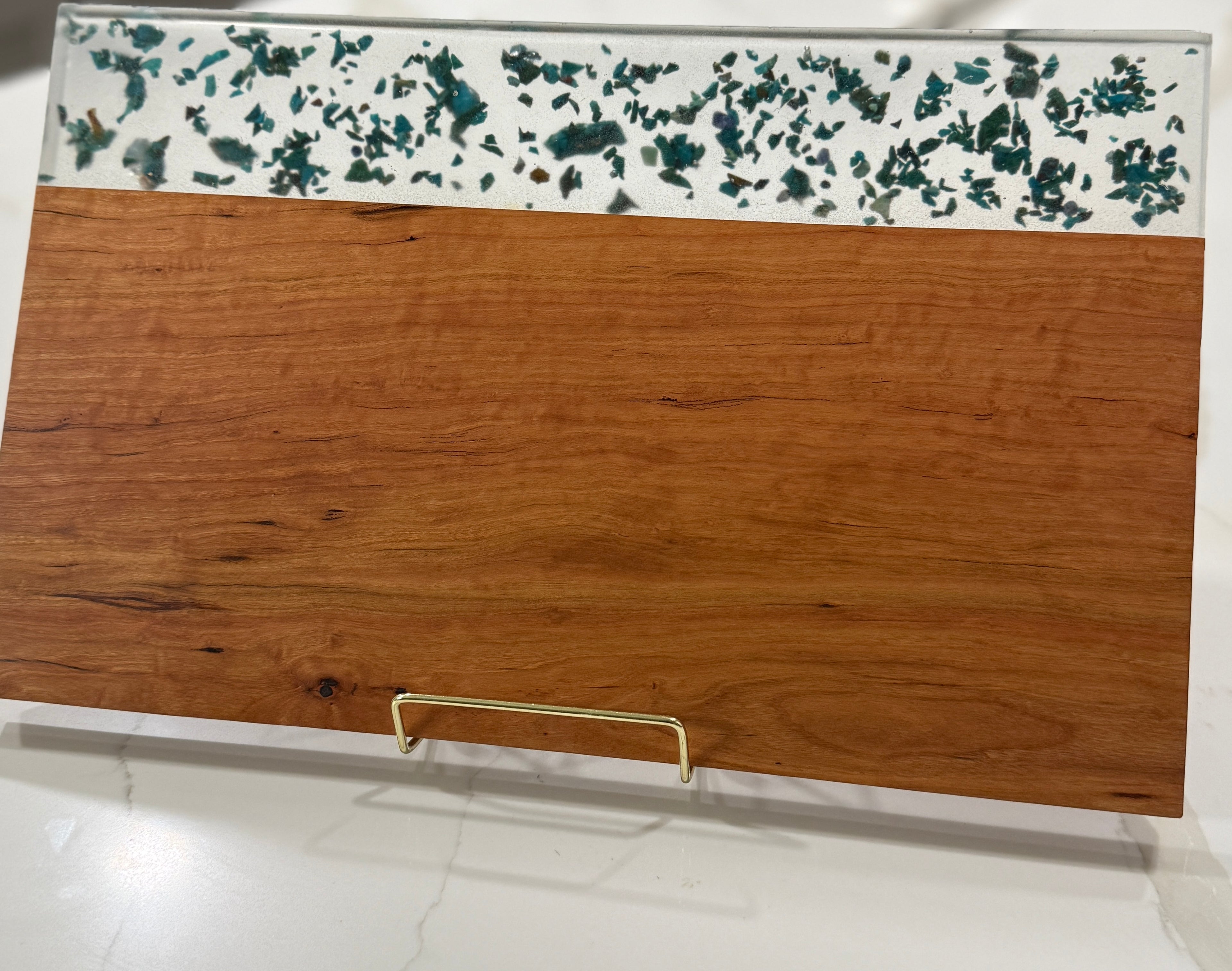 Turquoise on Cherry Wood