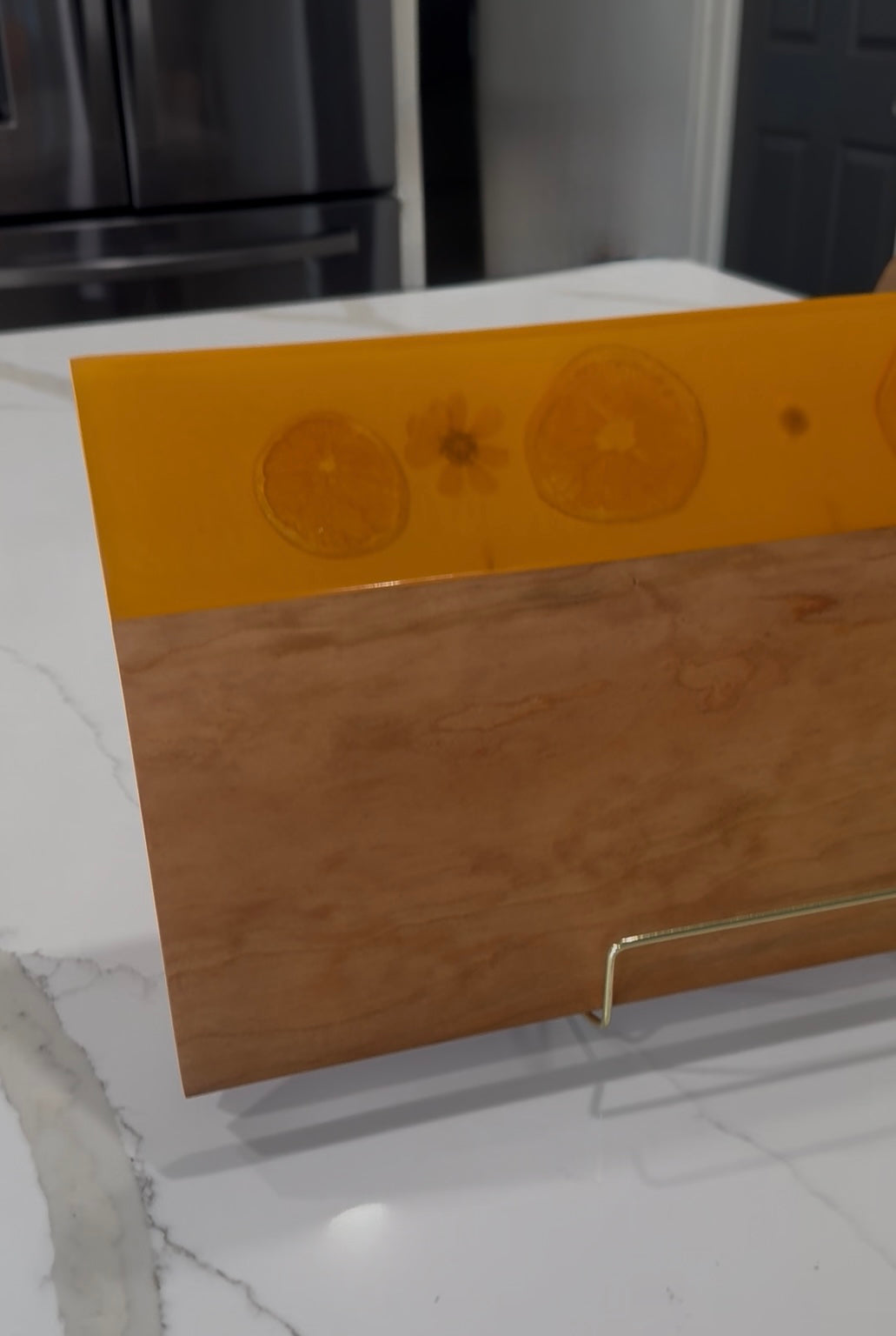 Oranges Embedded on Cherry Wood