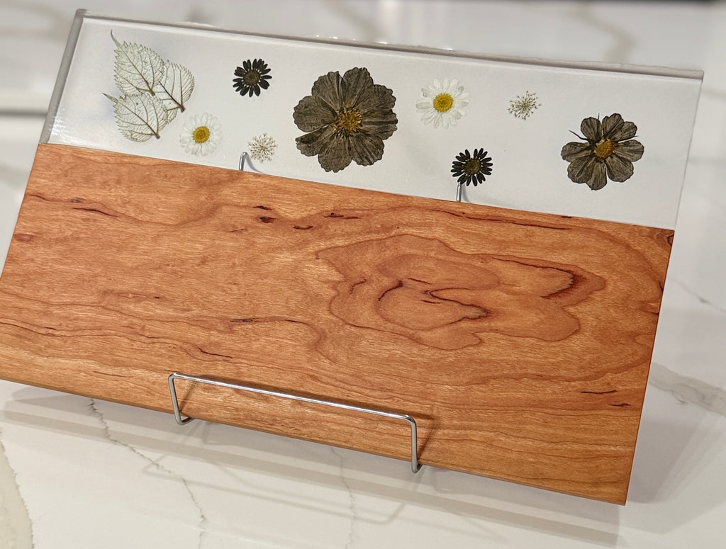 Pressed Flowers on Cherry Wood