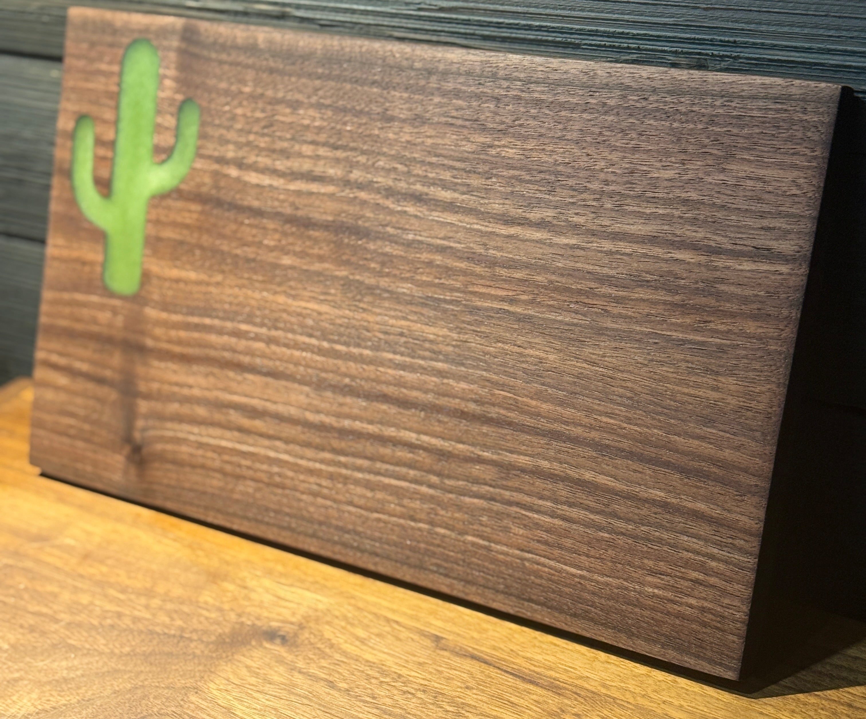 Cactus Inlay on Walnut Wood