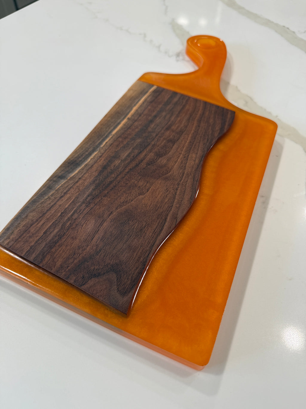 Orange Epoxy and Walnut Cutting Board