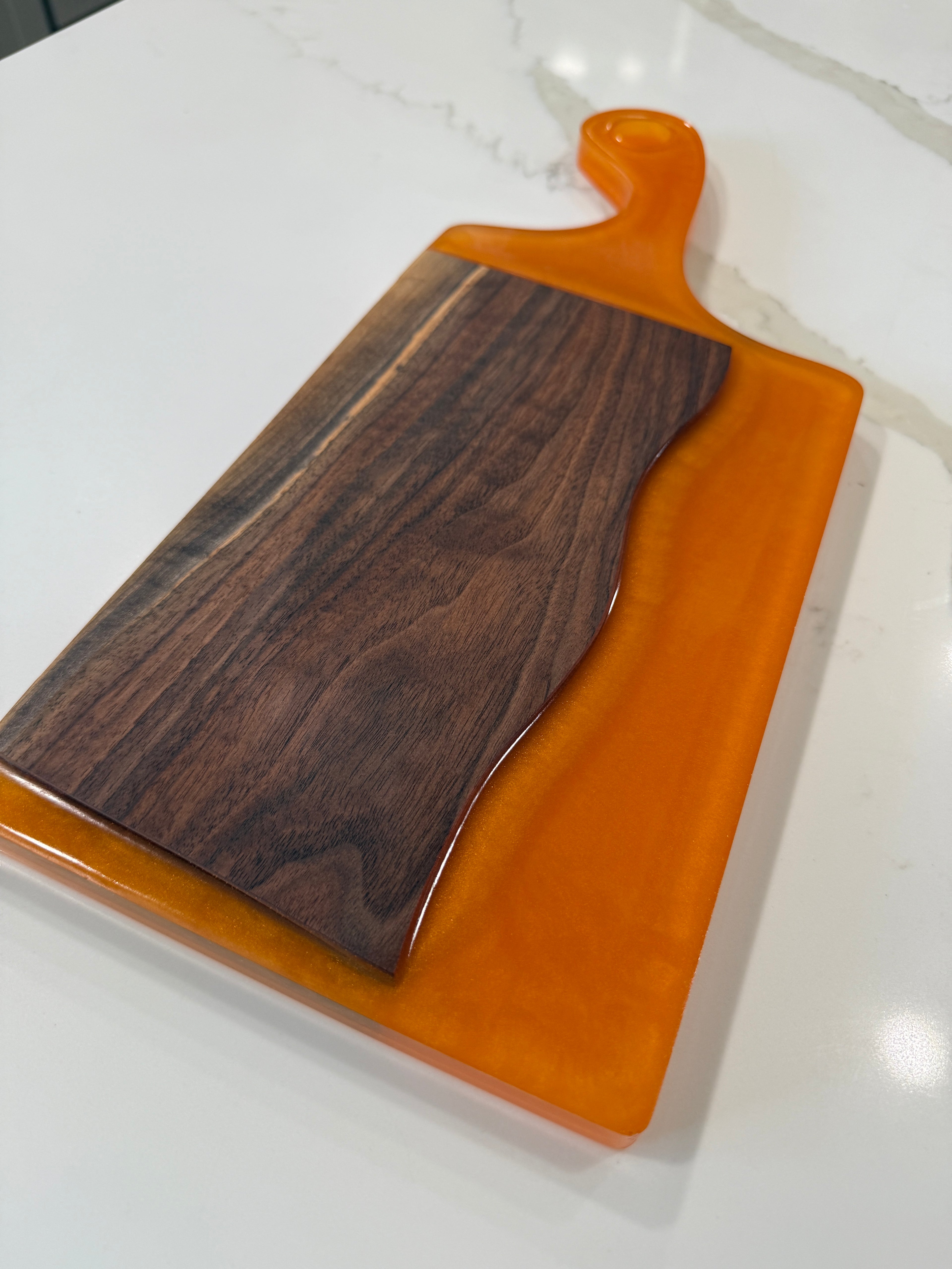 Orange Epoxy and Walnut Cutting Board