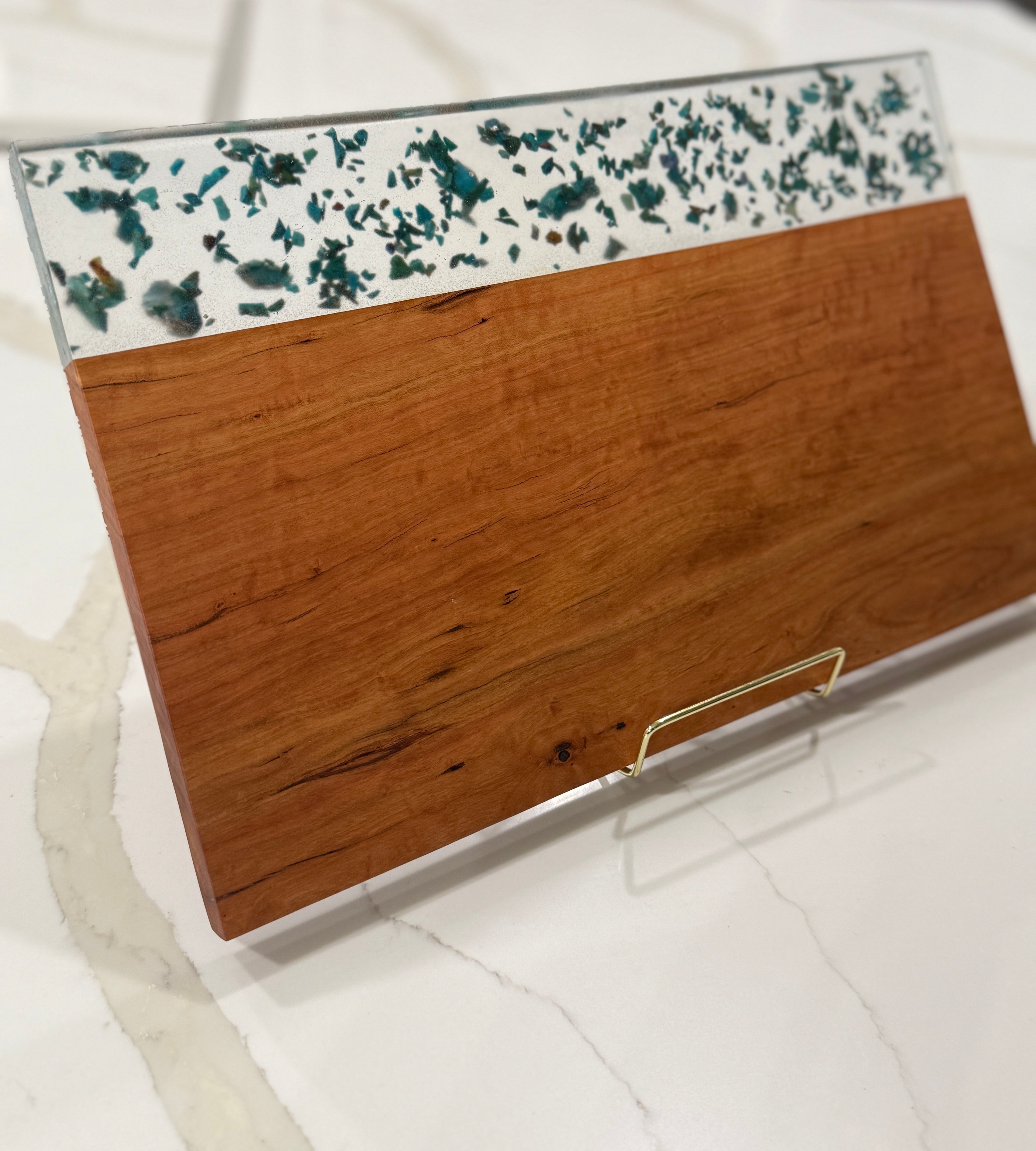 Turquoise on Cherry Wood