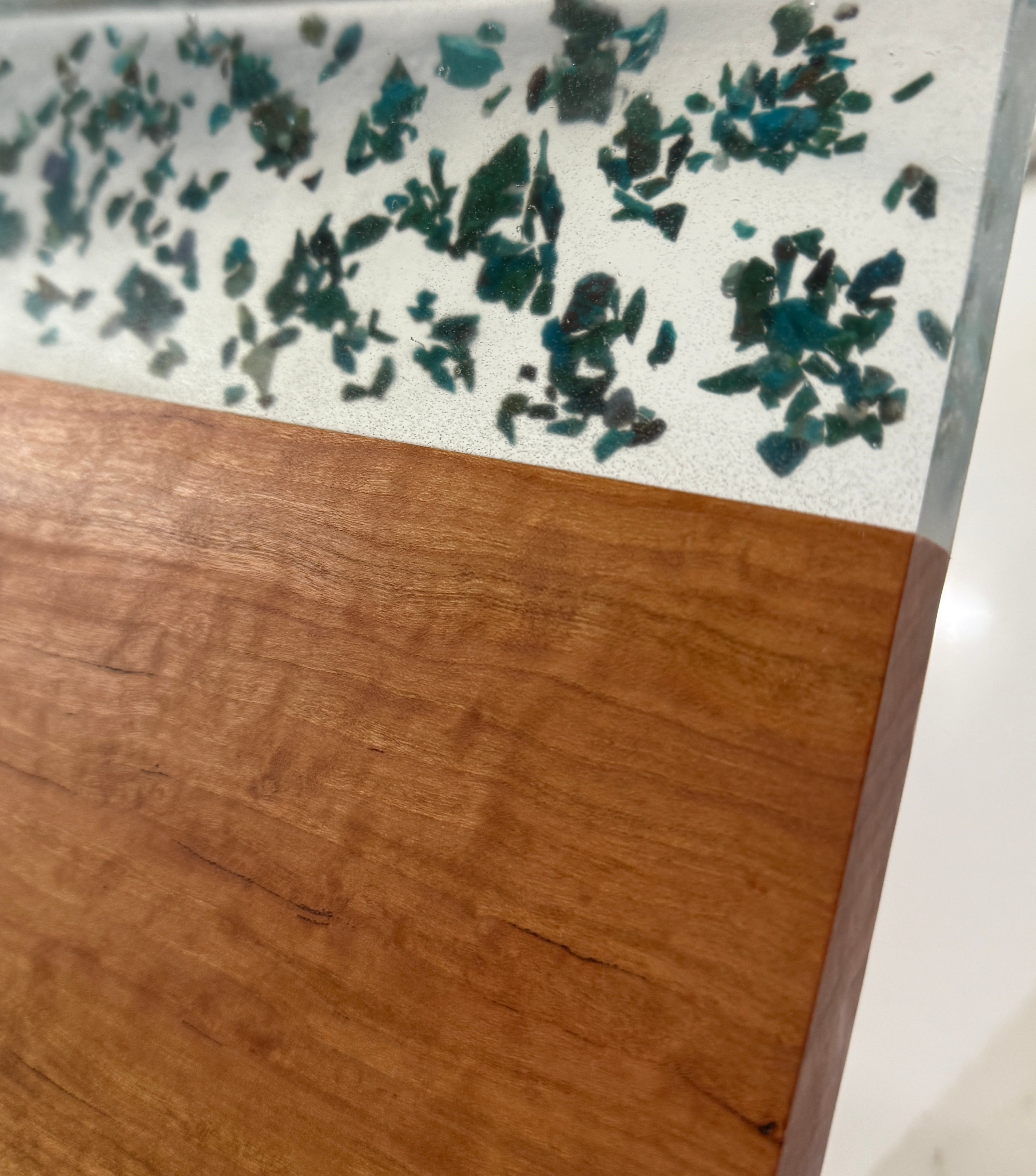 Turquoise on Cherry Wood